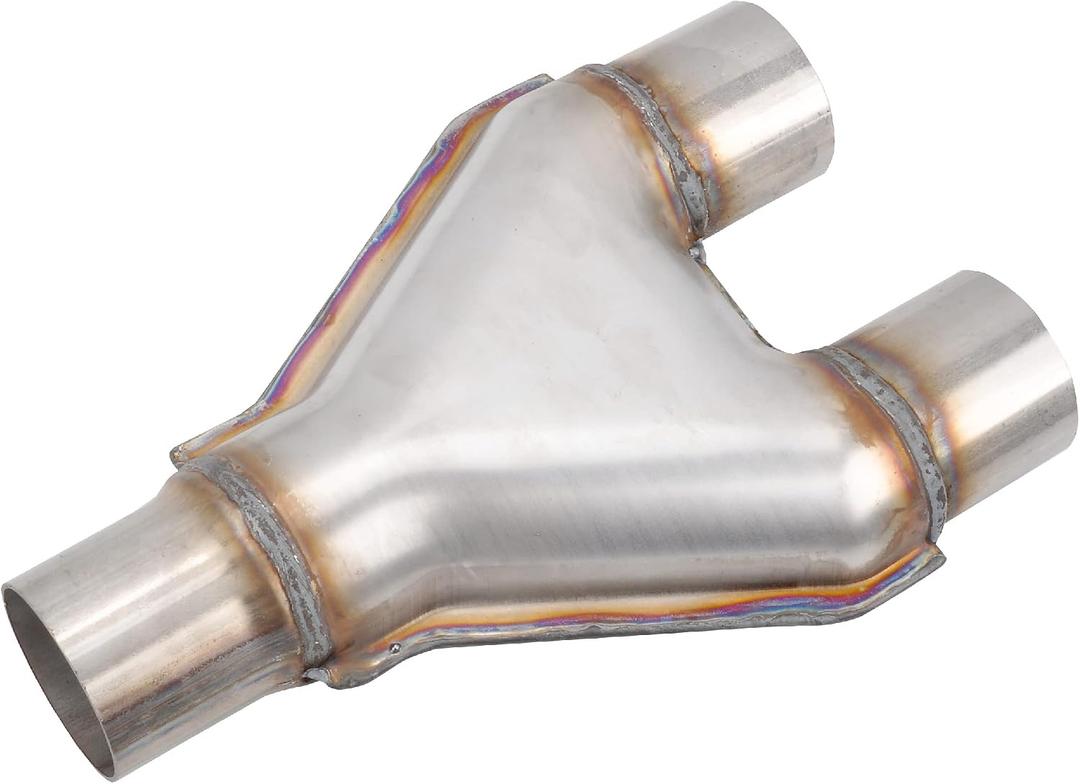 T409 Stainless Steel Y Pipe 2'' Inch ID Single to 2'' Inch ID Dual Stamped Exhaust Adapter Connector, Overall Length: Approx. 10", Universal
