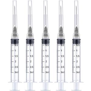 50 Pack 3ml/cc Disposable Luer Lock Lab Syringes with 22Ga 1.0 Inch Needle , Individually Sealed Packed