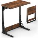 Tatub 24" Folding C Shaped End Table, Small Sofa Side Laptop Desk, Couch TV Tray Table for Living Room, Bedroom, Rustic Brown