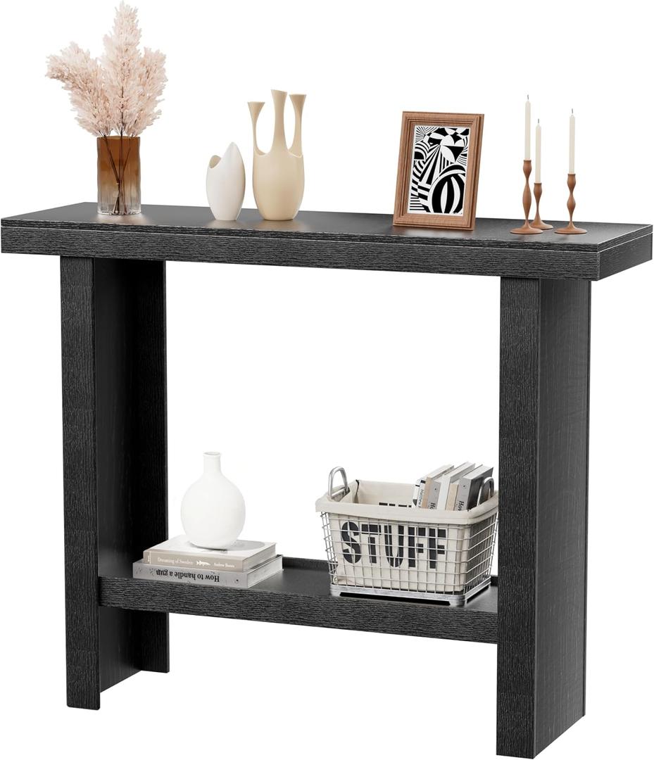 Modern Console Tables with Storage, Narrow Entryway Table for Hallway, Behind The Couch Sofa, Entrance Table with Shelves for Living Room, Foyer, Black