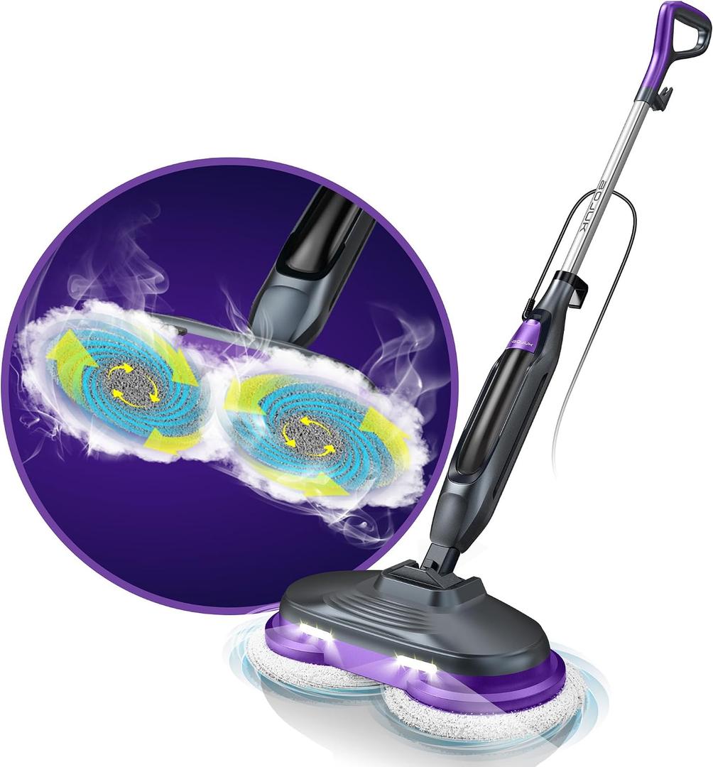 BOJUK Scrubbing Steam Mop, Steam Mops for Floor Cleaning with Rotating Pads, 4 Cleaning Modes & LED Headlights, Swivel Steering,Safe for all Sealed Hard Floors F2