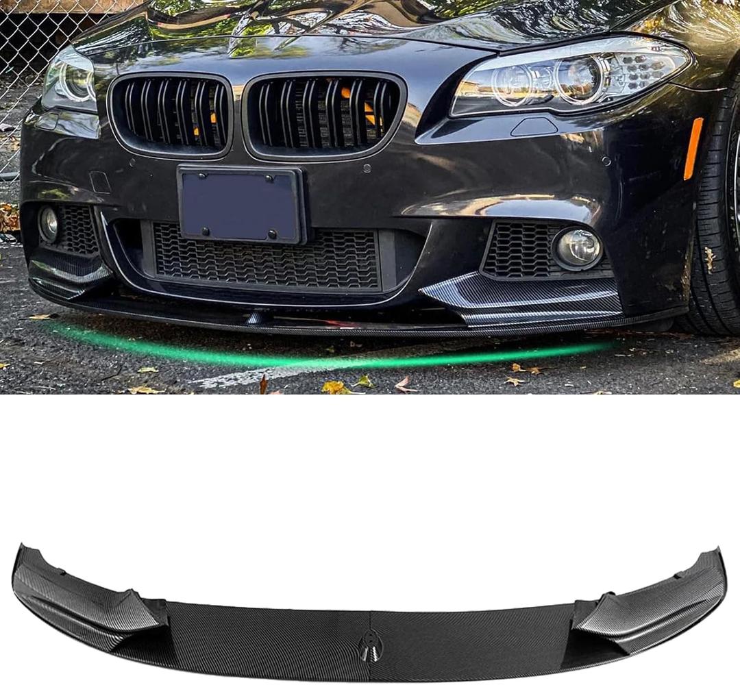 KHK Front Bumper Lip Spoiler for BMW 5 Series F10 528i 530i 535i 550i M-Sport Bumper 2011-2016,Carbon Fiber Look ABS Air Dam Front Splitter Body Kit Accessories