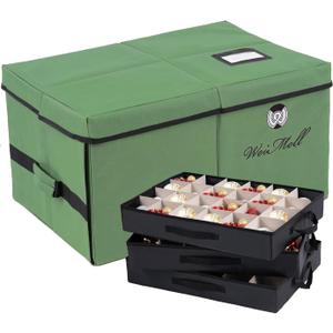 Christmas Ornament Storage Box - Premium Ornament Storage Box with 4 Adjustable Dividers - Stores up to 72 Ornaments Balls - 3 Individual Trays - Durable 600D Oxford