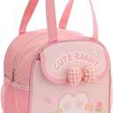 Kawaii Lunch Bag with Bow Lunch Box Cute Lunchbox Bunny Lunch Box Animal Lunch Bag Reusable Tote Bag for Picnic Work Travel (Pink)