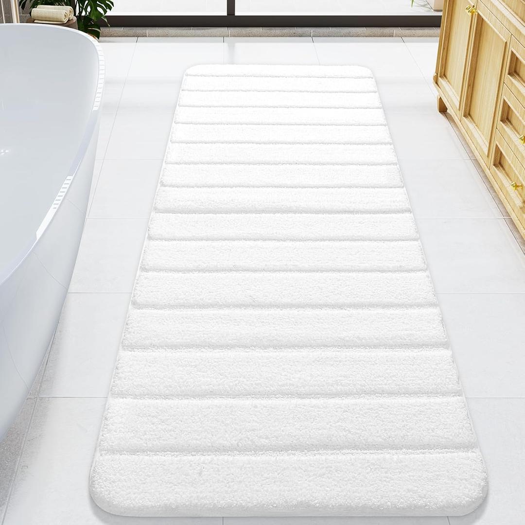 LOCHAS Long Bathroom Rugs Runner, 24" x 60" Large Bath Rug Non Slip Washable, Absorbent Microfiber Bath Mat Luxury Soft, Cozy Bathroom Runner Rug for Shower Quick Dry, White