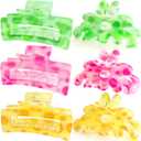 ISCRM Flower Hair Claw Clips for Women Girls,Cute Big Claw Clips for Thick/Thin Hair Claws,Plumeria Hibiscus Hawaiian Flower Hair Clips for Hair,Summer Beach Hair Accessories Gifts (neon)