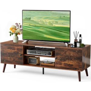 DUMOS TV Stand for 55 60 inch TV, Entertainment Center with Storage Cabinet, Mid Century Modern Media Console Table, Adjustable Hinge, Wooden Television Furniture for Living Room, Office - Brown
