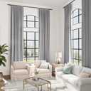 Guken Grey 132 Inch Linen Curtains for High Living Room Bedroom Rod Pocket Modern Boho Neutral Light Filtering Semi Sheer Extra Long Linen Drape Curtain for 2 Story Large Window 1 Panel, W52xL132