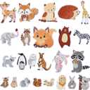 24Pcs Animals Embroidered Patches Woodland Animals Iron on Patches Cute Sew on Appliques Zoo Rabbit Squirrel Fox Lion for Clothes Shoes Backpacks Caps Hair Clips
