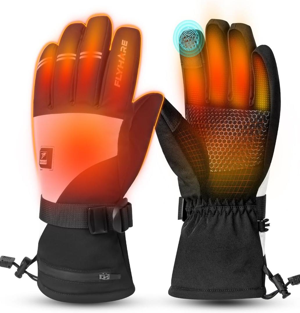 Flyhare Heated Gloves for Women Men, Rechargeable Heated Gloves with Touchscreen, Waterproof Electric Gloves Rechargeable Hunting, Skiing, Outdoor Work (XX-Large)