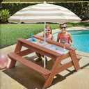 Kids 3-in-1 Sand & Water Activity Table, Wood Outdoor Convertible Picnic Table, 2 Play Boxes, Removable Top with Faucet, Picnic for Outdoor (Brown/Brown), 28" x 19.7" x 23.2"