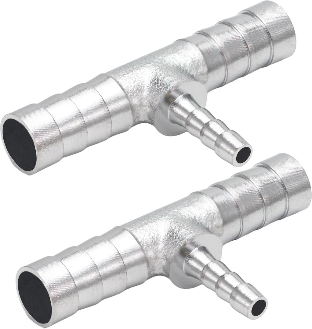 Brass Reducing Tee Hose Barb Fitting 3-Way T Adapter Chrome-Plated, 3/8 (10mm) to 5/32 (4mm) to 3/8 (10mm) Splicer Mender with Clamps air Hose Repair kit for Pipe Line/Fuel/Air 2 PCS