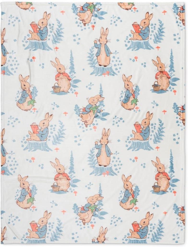 Franco Peter Rabbit Book Easter Basket Stuffer & Spring Kids Bedding Super Soft Cozy Throw, 46 in x 60 in, (Officially Licensed Product)