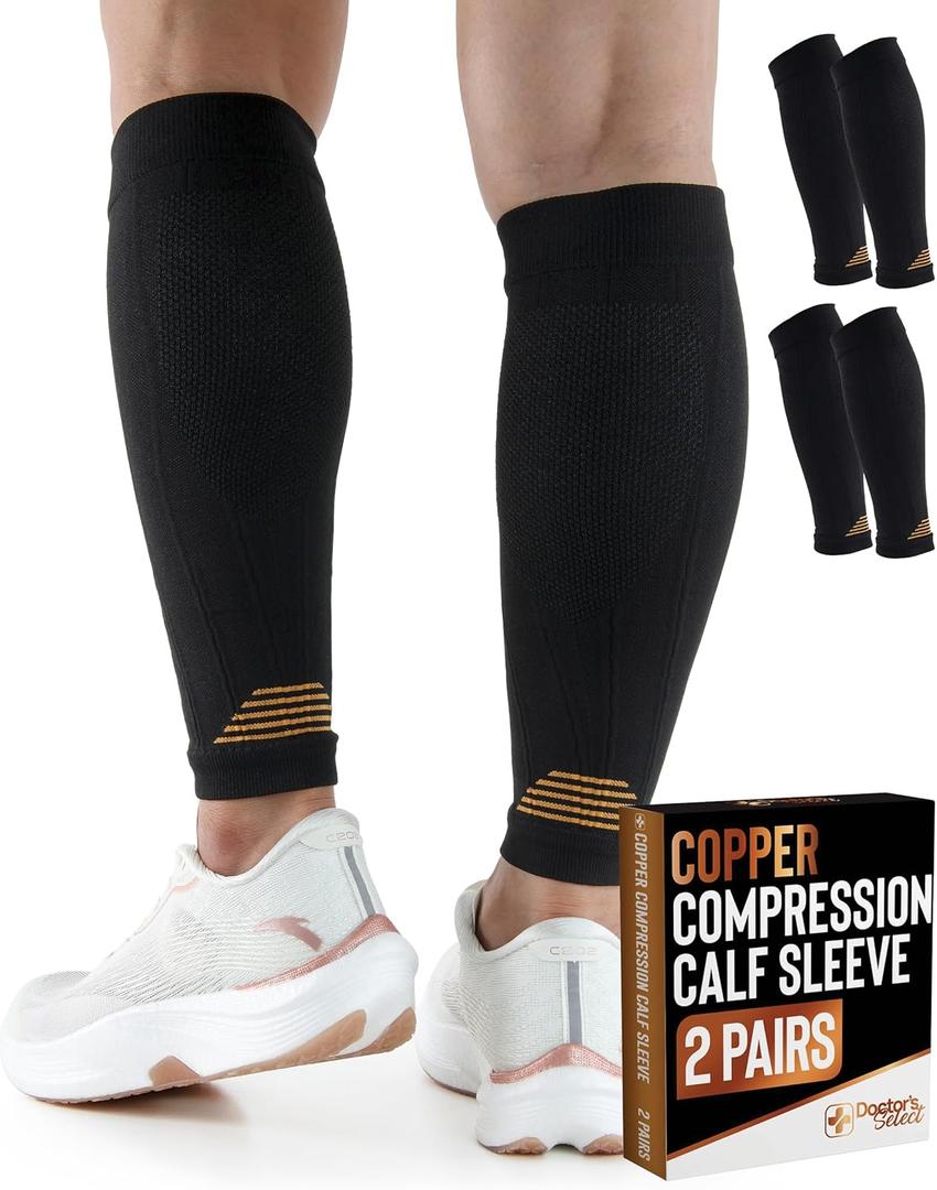Doctor's Select 2 Pairs Copper Calf Compression Sleeve - Leg Compression Sleeves for Women & Men, Shin Splint Relief (XX-Large)