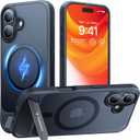 TORRAS for iPhone 16 Case Translucent Black | Strong Magnetic & Seamless Stand, Fit for MagSafe, Military-Grade Drop Protection, Sturdy Adjustable Built-in Kickstand, Slim Matte Finish