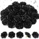 50 Pcs Artificial Flowers, 3.2 Inches Silk Rose Head Flowers Fake No Stem for Wedding Bridal Bouquet Home Floral Decor DIY Centerpieces Arrangements Party Tables Decorations(Black)
