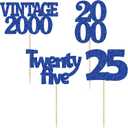 2 x Gyufise 24Pcs 25th Birthday Cupcake Toppers Glitter Twenty-five Vintage 2000 Cheers to 25 Cupcake Picks Birthday Cake Decorations for Happy 25th Anniversary Party Supplies Deep Blue