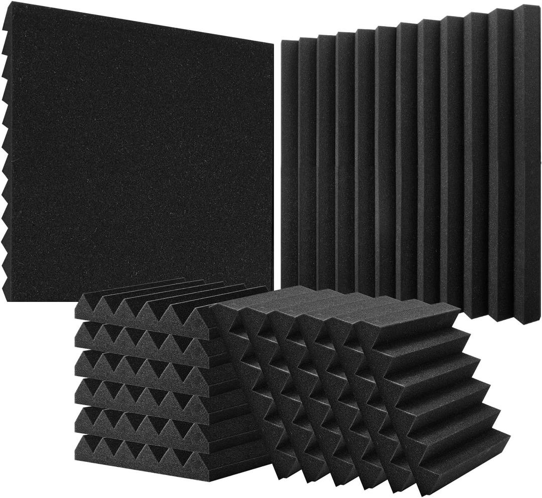 VEVOR Acoustic Foam Panels, 36 Pack 12 x 12 x 2 Inches, High Density Soundproof Wall Panels, Acoustic Panels, Sound Dampening Absorbing Panels for Studio Wall and Ceiling, Black