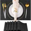 Placemats Set of 6 Washable Indoor/Outdoor Vinyl Place Mats for Dining Table PVC Weave Table Mats(Black)