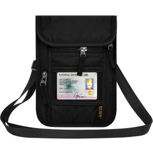 Neck Wallet for Travel,Passport Holder Neck Pouch for Men Women with Adjustable Neck Strap and RFID Blocking (Black)
