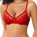 Avidlove Lace Bras for Women Sheer Balconette Underwire Unlined Everyday Bras Lingerie S-XXL (Medium, Red)