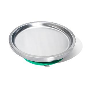 Avanchy Open Baby Plates with Suction Stainless Steel Divided Plates for Toddlers, BPA-Free, Dishwasher Safe, Unbreakable, Non-Toxic, 100% Silicone Suction, Open Green 