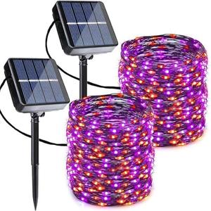 Joomer Orange Purple Halloween Solar String Lights - 2 Pack Total 80FT 240LED Solar Fairy Lights, Waterproof Outdoor Twinkle Lights with 8 Modes for Garden, Porch, Trees, Halloween Decor (Black Wire)