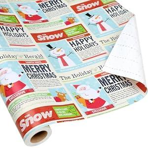 BIOBROWN Vintage Christmas Wrapping Paper Jumbo Roll with Trim Ribbon 30 Inch X 40 Feet (100 sq. ft. ttl.) Holiday News Papers Design Perfect for Christmas, Party, Xmas, Holiday Gift Wrap