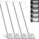 4 Pack Under Cabinet Lighting, Rechargeable Motion Sensor Light Indoor, Wireless Dimmable Magnetic Closet Lights, 32 LED Under Counter Lights for Kitchen, Wardrobe, Stairs, White Light