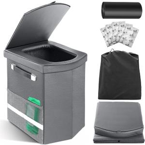 2026 Upgraded 16.5'' XL Portable Toilet for Adults,Tall Camping Toilet with Lid and Convenient Carry Bag, Portable Potty for Camping, Hiking, Car Travel,Truck, RV, Boating, Road Trips, Beach (Gray)