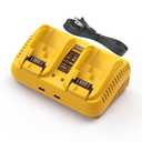 Professional Dual-Port Charger for Dewalt 12V/20V Max Lithium Batteries, Heavy-Duty Fast Charger with 2 USB Ports, Compatible with DCB203 DCB204 DCB205 DCB206 DCB120 DCB127 (Yellow)