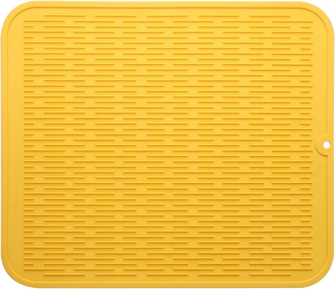 Silicone Dish Drying Mat for Multiple Usage,Easy clean,Eco-friendly,Heat-resistant Silicone Mat for Kitchen Counter or Sink,Refrigerator or Drawer Liner Yellow 2XL 24 inches x 18 inches