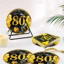 80th Birthday Party Supplies 80th Birthday Disposable Tableware Happy Birthday Party Plates and Napkins Black and Gold Birthday Table Decoration for 20 Guests