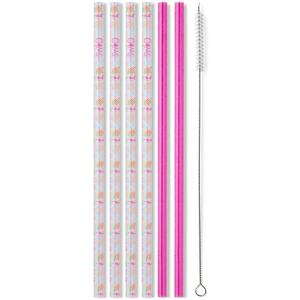 Swig Life Pack of 6 Reusable Plastic Straws with Cleaning Brush, BPA Free Plastic Reusable Straws, Colorful Drinking Straws for Cups & Tumblers (Go Baby Go)