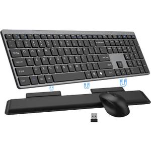 Wireless Keyboard and Mouse Combo, Full Size Silent Ultra Thin Keyboard with Magnetic Wrist Rest, Optical Mouse, 2.4G Lag-Free Cordless Mice Keyboard Set for Computer, Mac, Laptop, PC, Windows