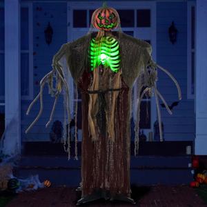 JOYIN 69" Halloween Animatronics Decorations, Outdoor Standing Pumpkin Man Ghost Life Size Decor with Motion Sound Light, Spooky Jack O' Lantern Props for Yard Haunted House