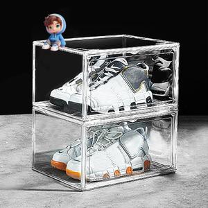 eYotto 2 Pack Acrylic Clear Shoe Storage Boxes Stackable, Acrylic Shoe Box US Size 14, Large Clear Shoe Organizer With Magnetic Door for Closet Cabinet Sneaker Hat Handbag