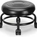 Low Height Rolling Stool Low Roller Stool PU Leather Comfortable Chair, Modern Low Rolling Stool for Home Office Garage Shop