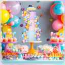 Threehoney 63 Pcs Blue Dog Cake Toppers with Balls Cake Picks and Daisy Flowers for Birthday Decoration Groovy Pastel Cupcake Inserts Hippie Wedding Party Supplies(Happy Birthday)