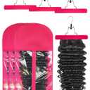 3 Pcs Hair Wig Extension Storage Bag, Hair Extensions Holder with Hanger, 11.4 * 23.6 inches, Portable Wig Bags Storage with Transparent Zipper Closure (Rose)