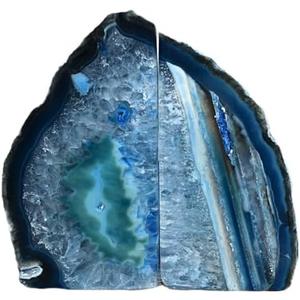 Nature's Decorations Agate Bookends - A Quality Blue Geode with Non-Skid Rubber Bumpers for Shelves, Office, Home Decor - Heavy Duty Cool Crystal Stone Book End Pair for Decoration (3-4 LB)