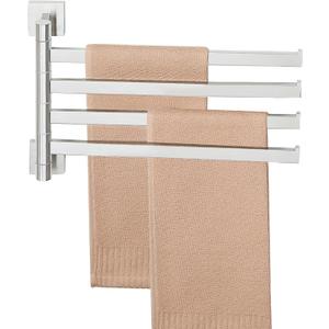 Alise Swivel Towel Bars, 4-Arm Towel Rack, Storage Space Saving Wall Mount Drying Towel Holder, Swing Out Hand Towel Holder for Bathroom Kitchen Toilet, Square SUS304 Stainless Steel, Brushed Nickel