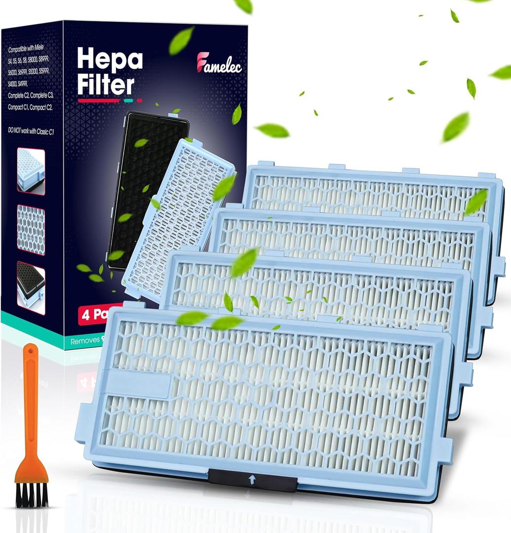 4 Pack for Miele Hepa Airclean 50 Filter, Compatible with Miele Hepa Filter SF-HA 50 Models S4, S5, S6, S8, Fits for C2 Compact, for C3, C2 Complete, Filter for Vacuum Cleaner