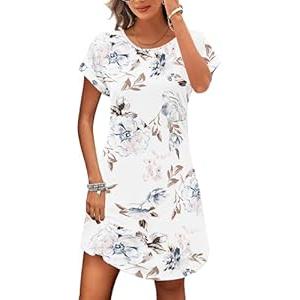 Sundresses Women Summer Beach T Shirt Short Sleeve Floral Casual Dresses, Flower White-2XL Sundresses Women Summer Beach T Shirt Short Sleeve Floral Casual Dresses, Flower White-2XL
