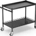 Leteuke 2 Tier Utility Cart with Wheels, NSF Certified 900LBS Capacity Heavy Duty Rolling Utility Carts with Handle Bar, Commercial Grade Metal Serving Storage Cart for Warehouse Garage Kitchen, Black (2-black)