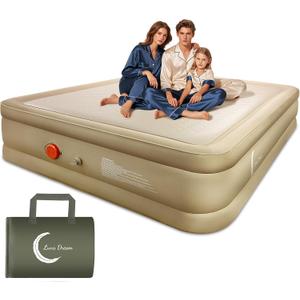 LunaDream Queen Air Mattress with USB Rechargeable Built-in Pump, Wireless Inflatable Airbed, FlexWeave Tech for 1100 lbs Ultra Firm Support, Portable for Home & Camping, Leak Proof Design, Carry Bag (Khaki)