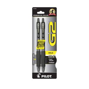 Pilot G2 Premium Gel Pens, Black Pens, Bold Point 1 mm, Black, Pack of 6