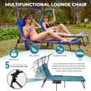 FUNDANGO 4 in 1 Tanning Chair with Face Hole, Beach Lounge Chair w/Canopy Shade & Side Table Chaise Lounge Chairs for Patio, Pool, Lawn, Sunbathing, 5-Position Adjustable Sun Lounger, Cyan