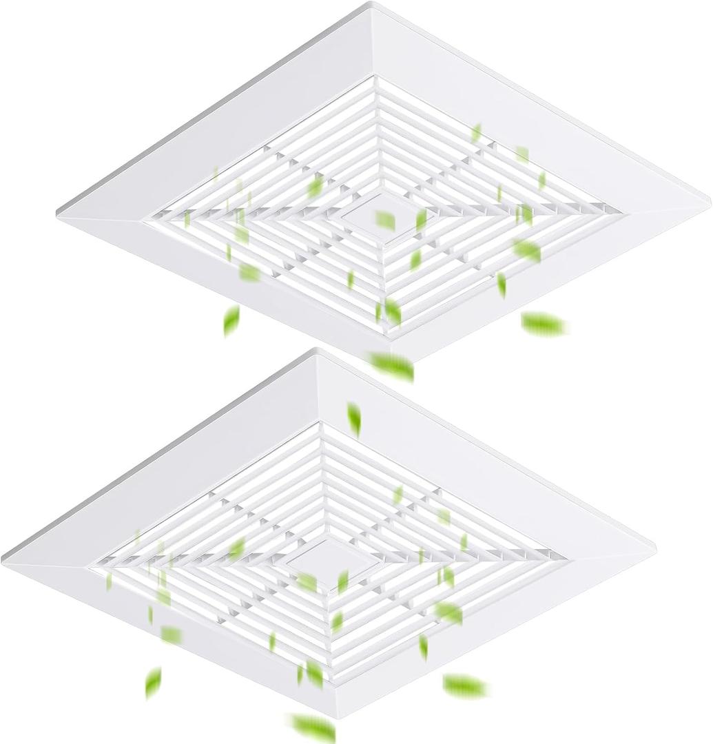 Baquler 2 Pcs 11 x 11'' Exhaust Bathroom Fan Cover with Springs Square Ceiling or Wall Mounted Ceiling Grill Vent Fan Fits Models 663 670 671 675 688 689 Ventilation Cover Replacement Accessories