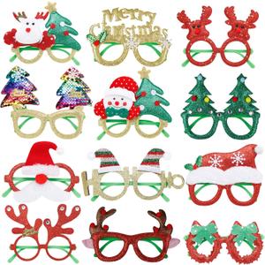 NAFY 12Pcs Christmas Glasses Funny Glitter Party Eyeglasses Frames Cute Xmas Prop Glasses Creative Christmas Decoration Costume Glasses Eyewear for Christmas Party Favor Set (Fit for Most Face Shapes)